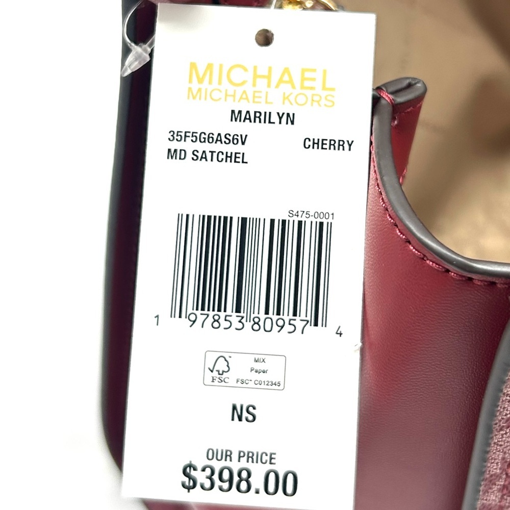 Michael Kors Marilyn Medium Signature Logo Stripe Satchel Bag Cherry - Picture 10 of 10
